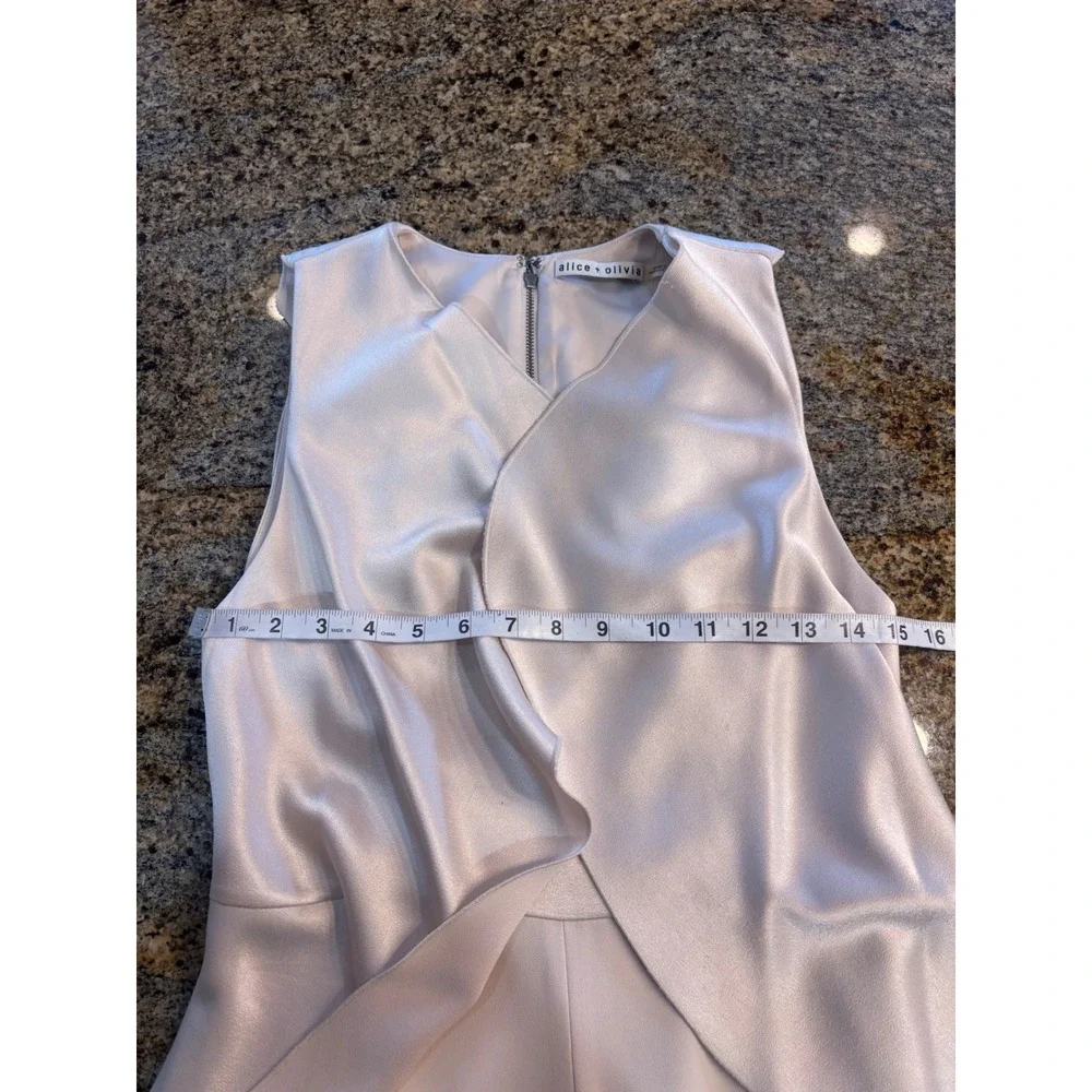 Alice + Olivia Cream Sarandon Satin Ruffle Wide Leg Jumpsuit Size 2 - Picture 5 of 14